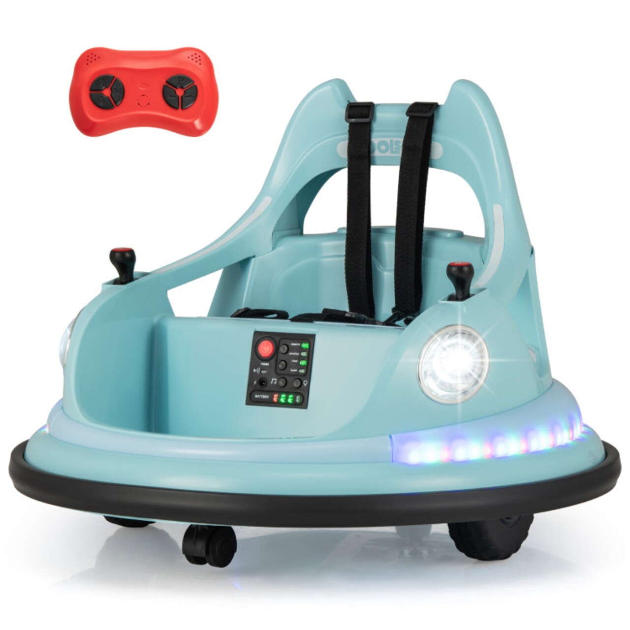 Kids 12V Ride-On Bumper Car with Remote Control, Dual Joystick, 360° Spin & Lights